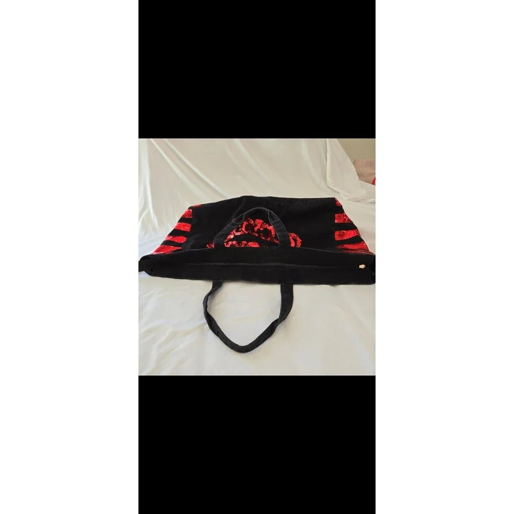 Victorias Secret Tote Bag 2000's Y2K Size XL Black Canvas Red Sequin Lip Design